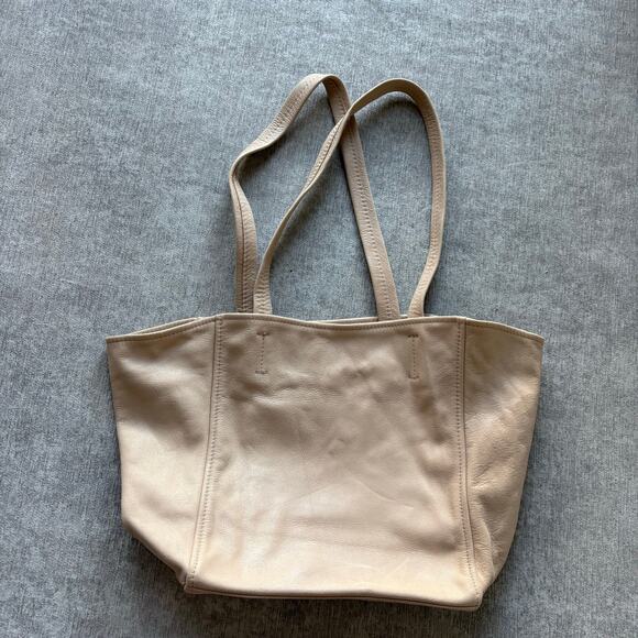 Beige Tan Leather Tote Bag - Picture 2 of 7